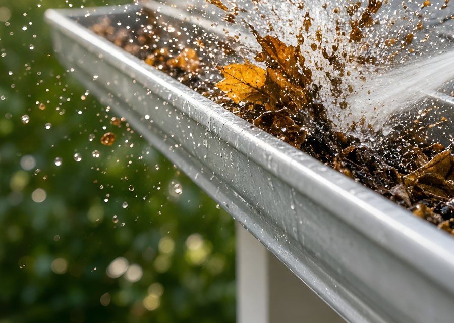Close view of a gutter face being cleaned