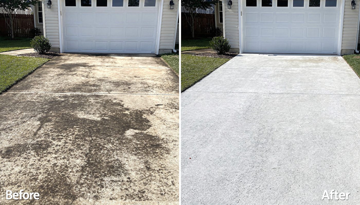 Driveway before and after pressure washing